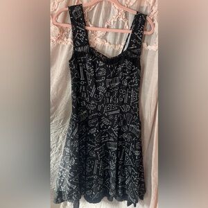 Hot Topic Black with White Science Print fit and flare dress. Size medium